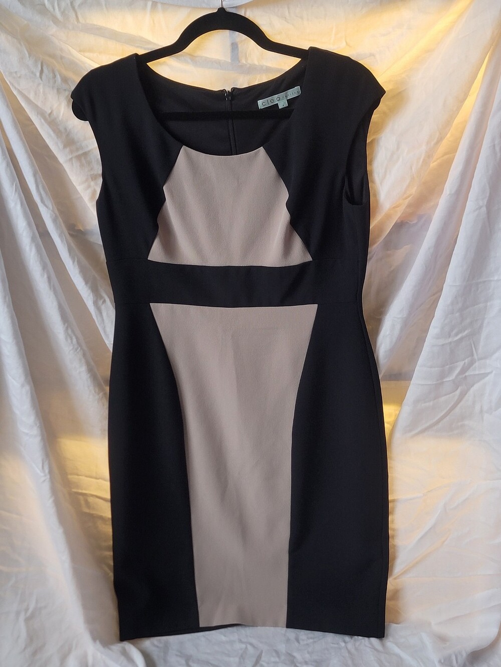 cleo Black and Beige Colorblock Midi Career Work Dress